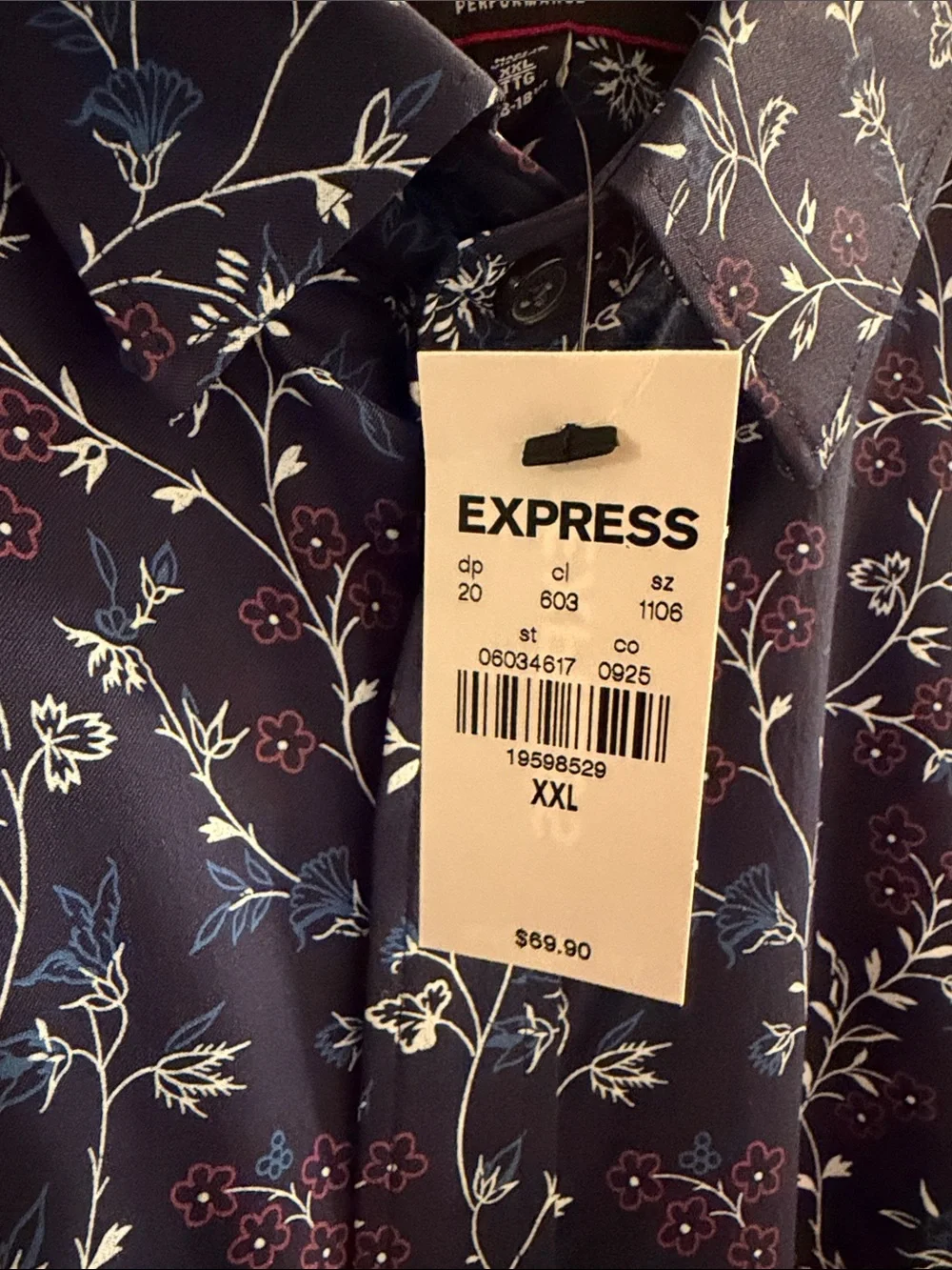 Express men’s stretchy XXL Blue Jacquard floral textured dressy shirt / NEW - Picture 3 of 3